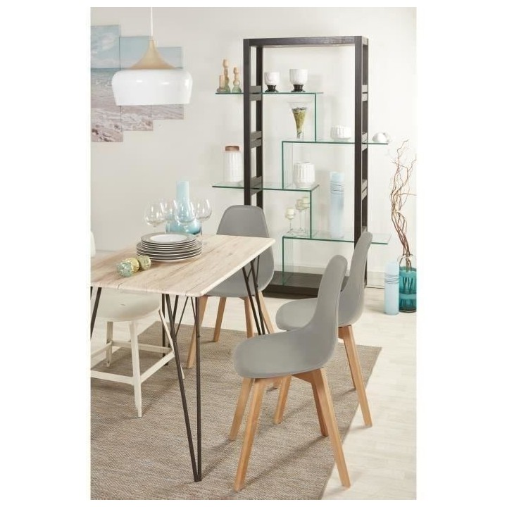 SACHA Lot de 4 chaises de salle a manger gris - Pieds en hévéa - Sca