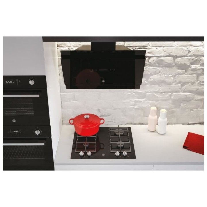 Hotte Inclinée - HOOVER HDG9DCK3B - Larg 90 cm - Verre trempé Noir -