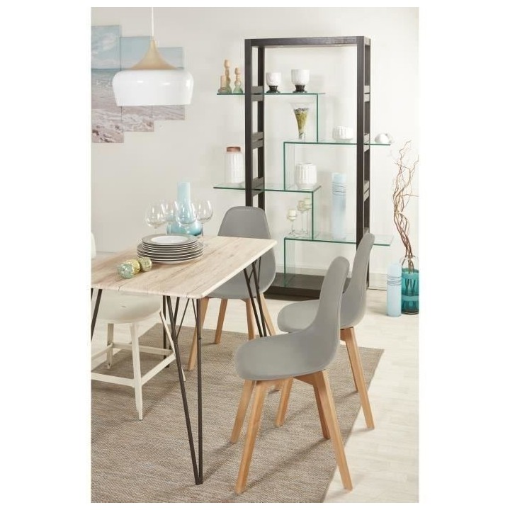 SACHA Lot de 4 chaises de salle a manger gris - Pieds en hévéa - Sca