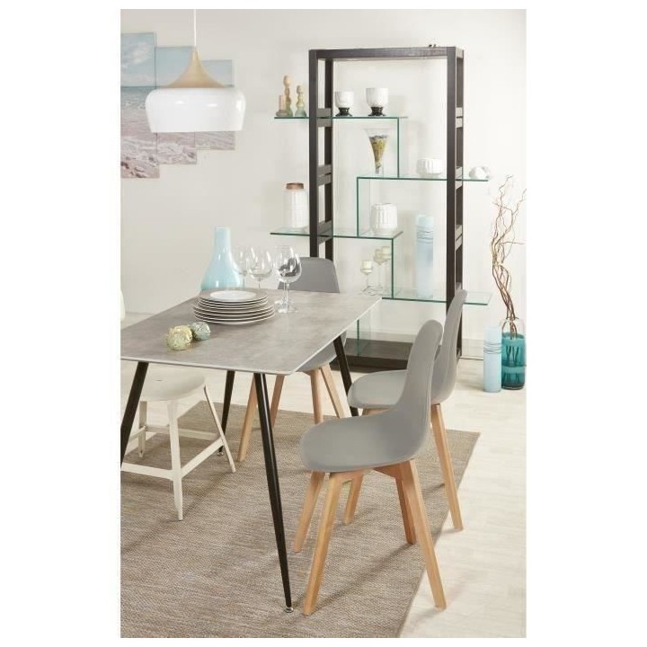 SACHA Lot de 4 chaises de salle a manger gris - Pieds en hévéa - Sca