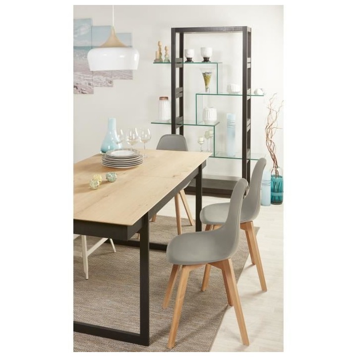 SACHA Lot de 4 chaises de salle a manger gris - Pieds en hévéa - Sca