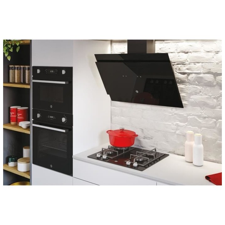 Hotte Inclinée - HOOVER HDG9DCK3B - Larg 90 cm - Verre trempé Noir -