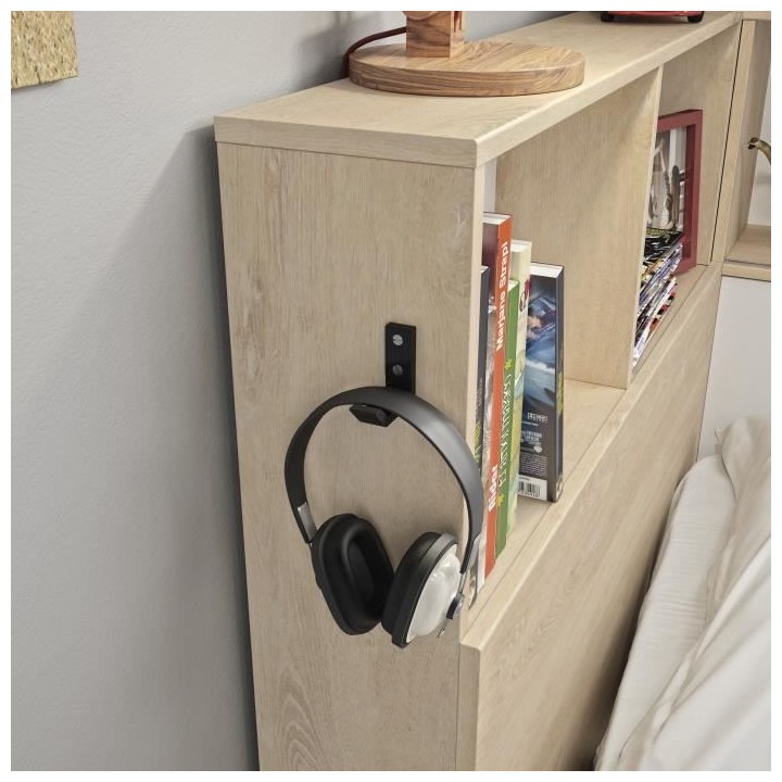 GAMI Erwan Lit enfant avec rangements - Décor blanc et châtaignier -