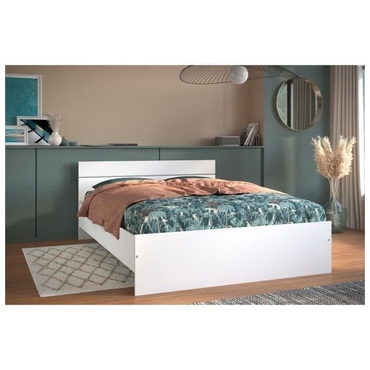 BOSTON Lit adulte contemporain - Décor blanc - l 140 x L 190 cm
