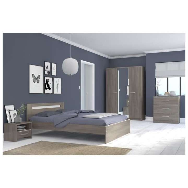 PARISOT Chambre complete adulte - Contemporain - Décor noyer silver -