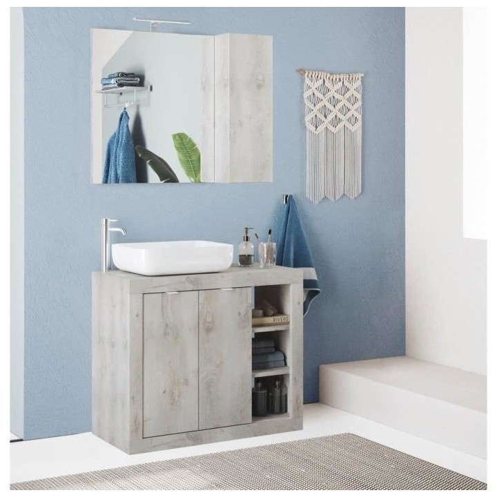 ROME Ensemble Meuble salle de bain L 92 + vasque + 2 Portes + 3 niches