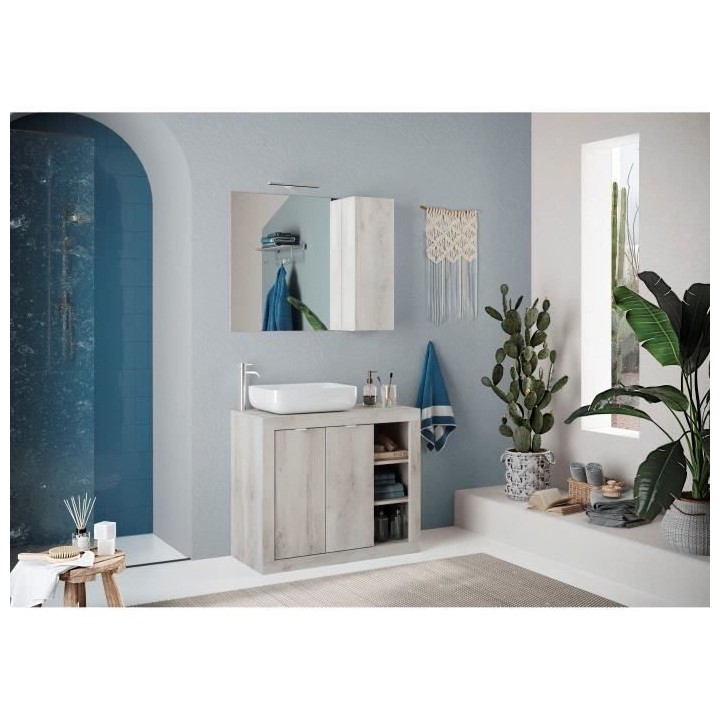 ROME Ensemble Meuble salle de bain L 92 + vasque + 2 Portes + 3 niches