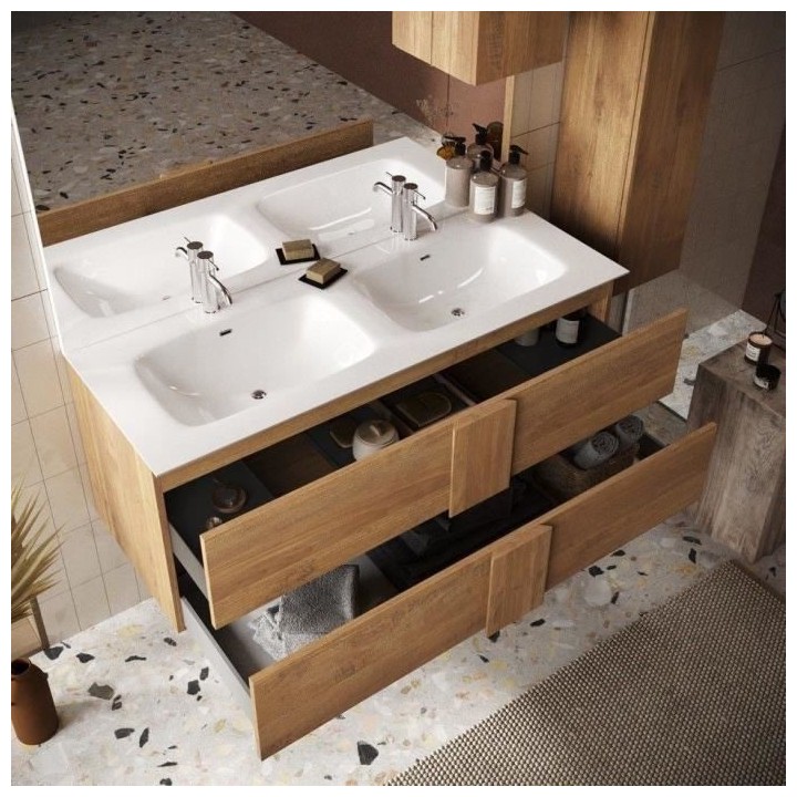 Ensemble Meuble salle de bain suspendu JUNE L120 - Double vasque + 2 T