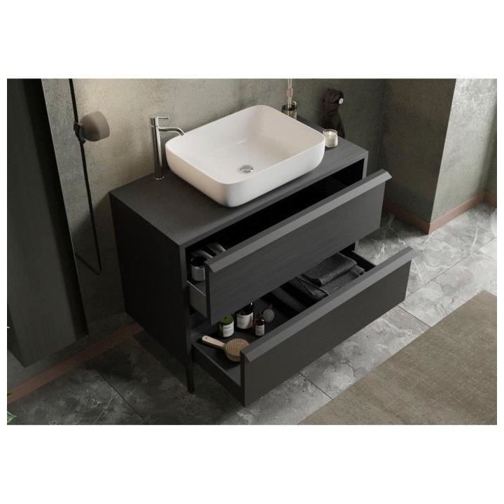 STEEL Ensemble Meuble salle de bain L 92 + vasque + 2 Tiroirs - Colori