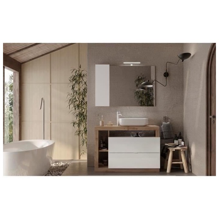 Ensemble Meuble salle de bain HAMBOURG L110 - Vasque + 2 Tiroirs + 3 n