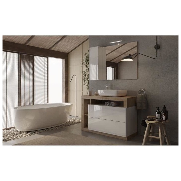 Ensemble Meuble salle de bain HAMBOURG L110 - Vasque + 2 Tiroirs + 3 n