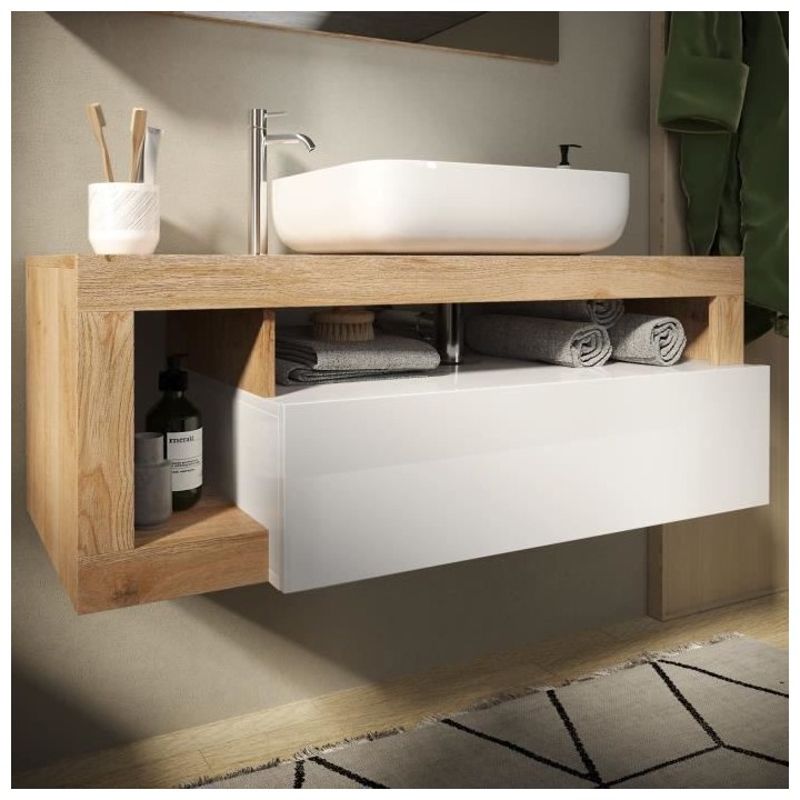 Ensemble Meuble salle de bain HAMBOURG L110 - Vasque + 2 Tiroirs + 3 n