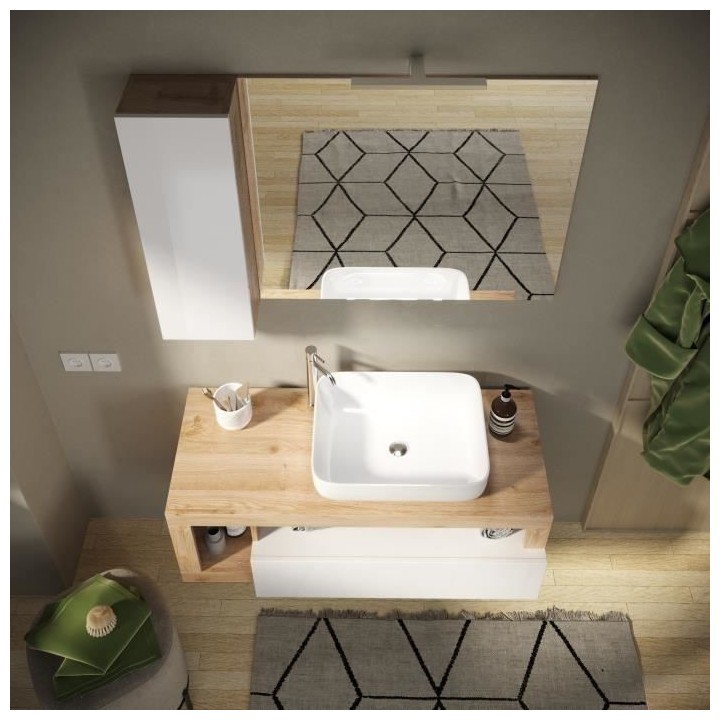 Ensemble Meuble salle de bain HAMBOURG L110 - Vasque + 2 Tiroirs + 3 n