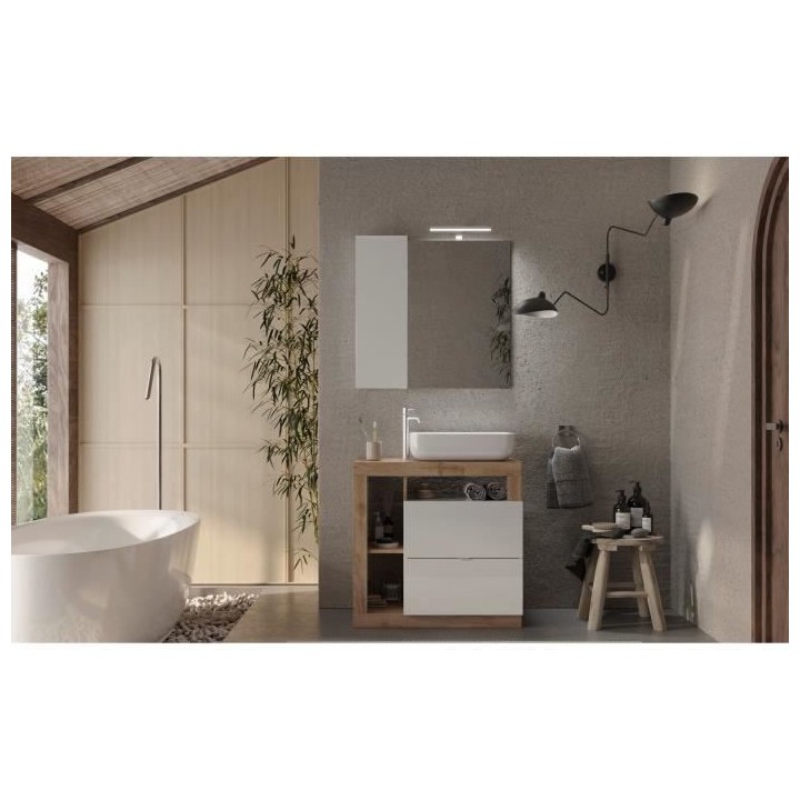 Ensemble Meuble salle de bain HAMBOURG L78 - Vasque + 2 Tiroirs + 3 ni