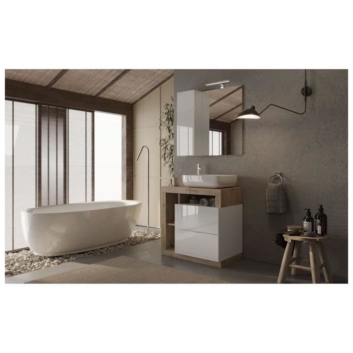 Ensemble Meuble salle de bain HAMBOURG L78 - Vasque + 2 Tiroirs + 3 ni