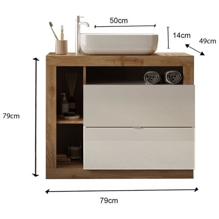 Ensemble Meuble salle de bain HAMBOURG L78 - Vasque + 2 Tiroirs + 3 ni