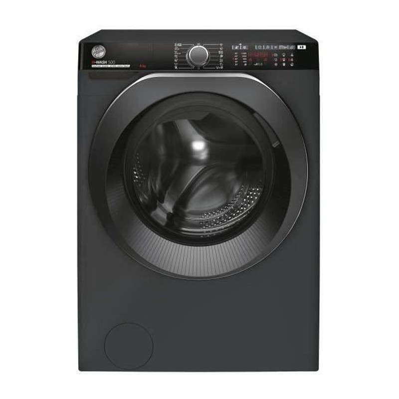 Lave-linge hublot HOOVER H-WASH 500 HWP48AMBCR/1-S - 8 kg - Induction - 1400 trs/min - Classe A - connecté - vapeur - Anthracit