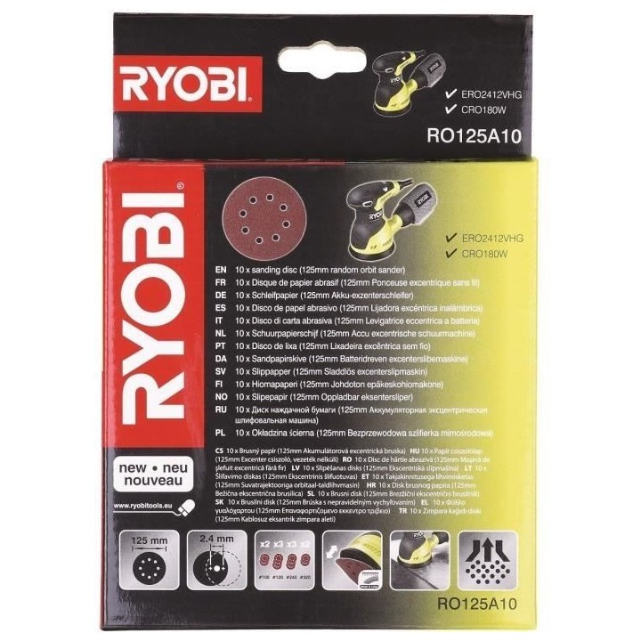 Disques pour ponceuse excentrique RYOBI - Lot de 10 - Diametre 125mm -
