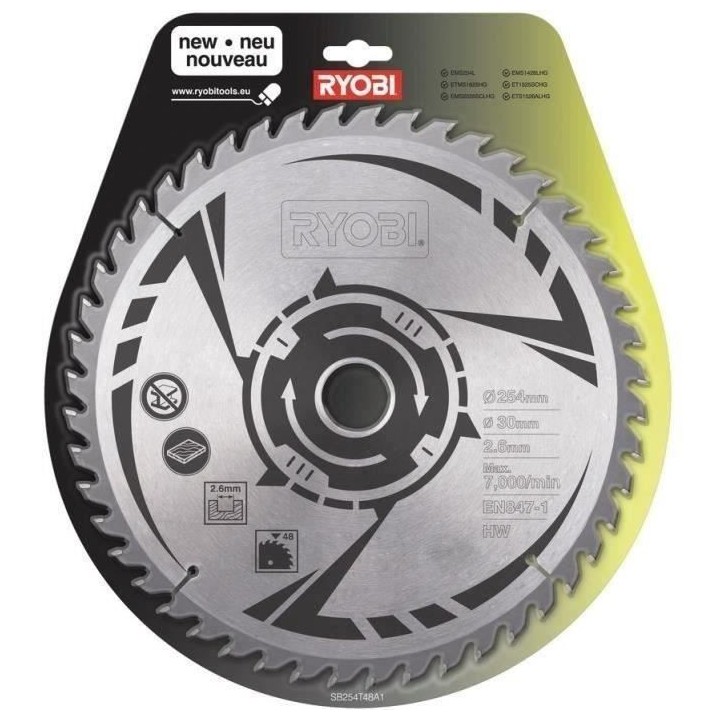 RYOBI Lame carbure 48 dents diametre 254mm alésage 30mm