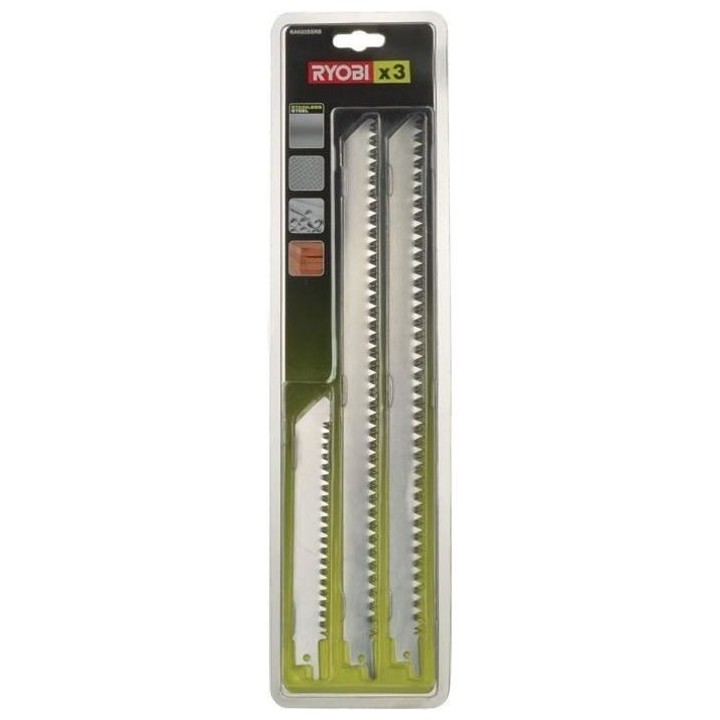 Lames de scie sabre RYOBI - 3 lames en acier inox grande longueur 300