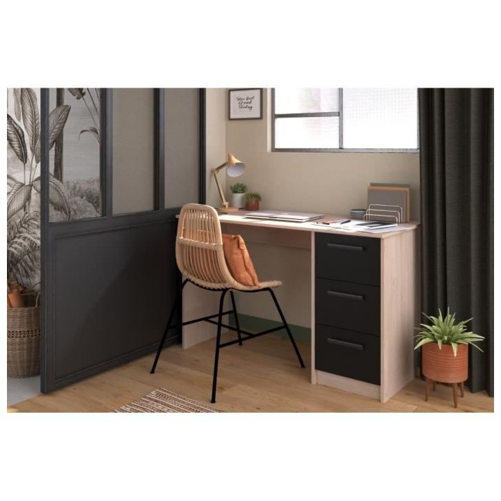 PARISOT Bureau droit 3 tiroirs - Décor chene Brooklyn - L 121,4 x P 5