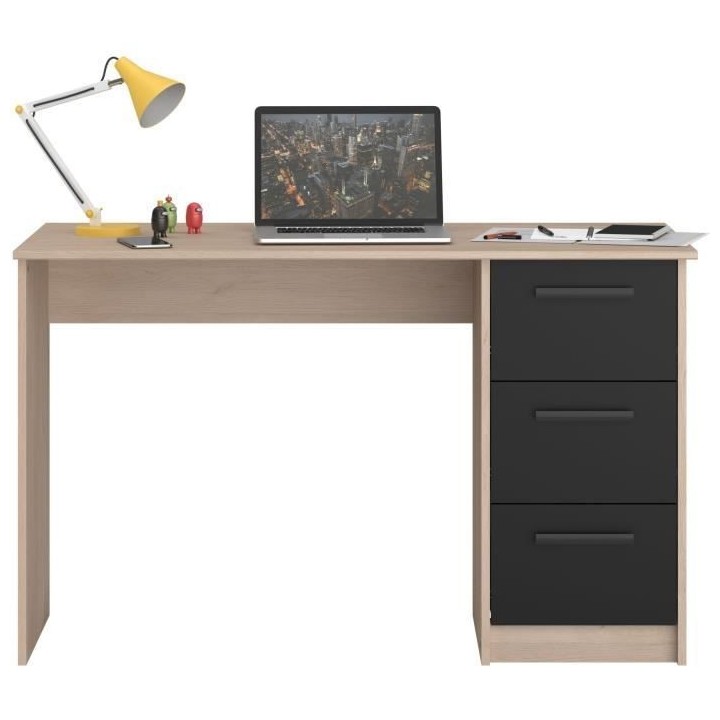 PARISOT Bureau droit 3 tiroirs - Décor chene Brooklyn - L 121,4 x P 5