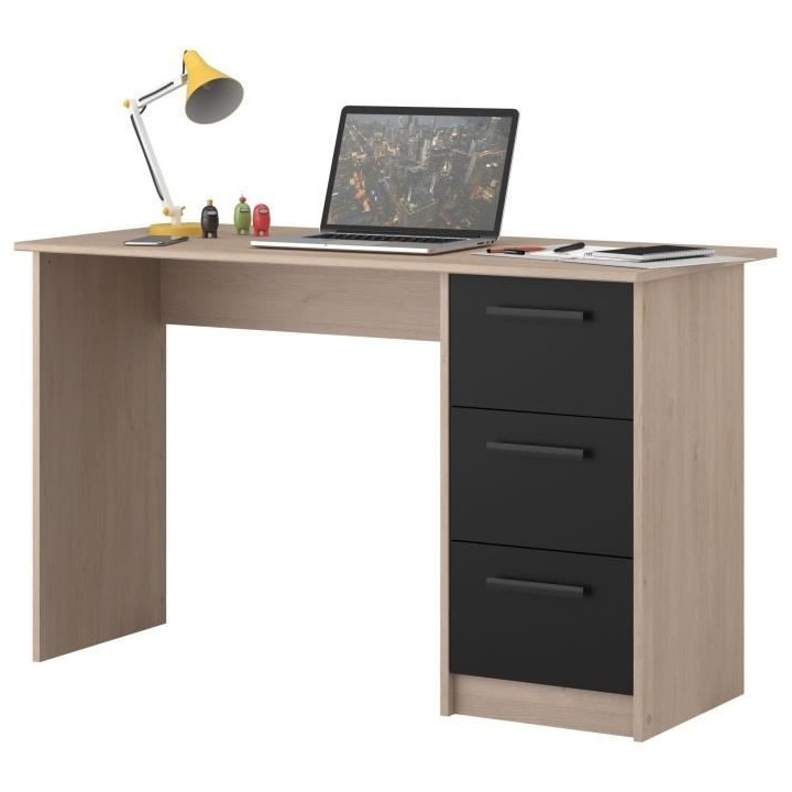 PARISOT Bureau droit 3 tiroirs - Décor chene Brooklyn - L 121,4 x P 5