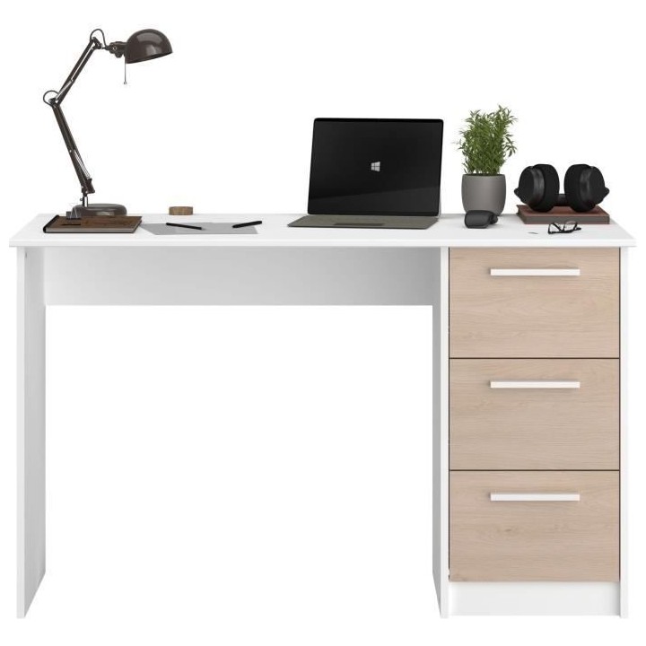 Bureau ESSENTIEL PARISOT 3 tiroirs - Décor chene et blanc - L 121,2 x