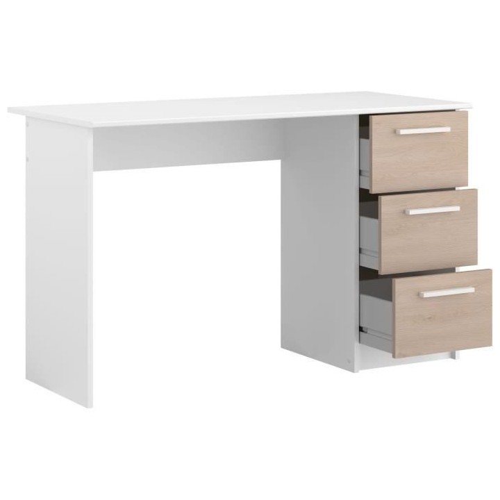 Bureau ESSENTIEL PARISOT 3 tiroirs - Décor chene et blanc - L 121,2 x