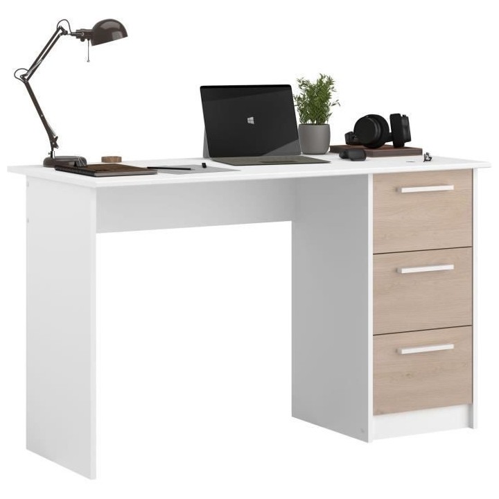 Bureau ESSENTIEL PARISOT 3 tiroirs - Décor chene et blanc - L 121,2 x