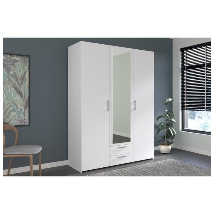 Armoire chambre VARIA - Panneaux de particules - Décor blanc - 3 port