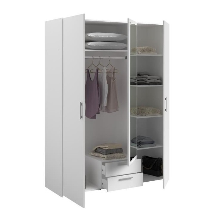 Armoire chambre VARIA - Panneaux de particules - Décor blanc - 3 port