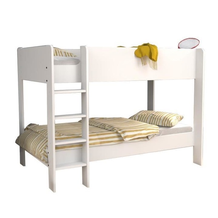 HOPE Lit superposé - 90 x 190 cm - Décor Blanc - Sommiers inclus