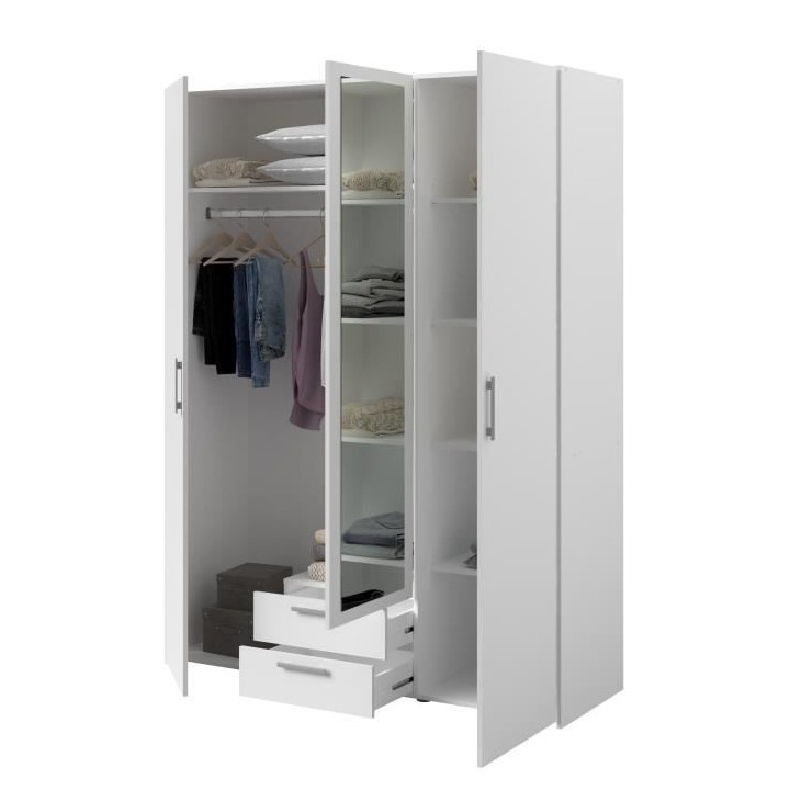 Armoire chambre VARIA - Panneaux de particules - Décor blanc - 3 port