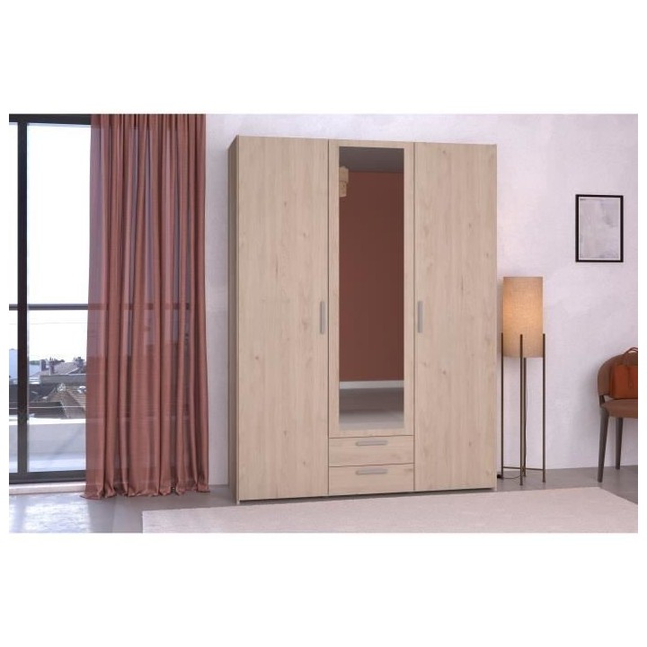 Armoire chambre VARIA - Panneaux de particules - Décor chene - 3 port