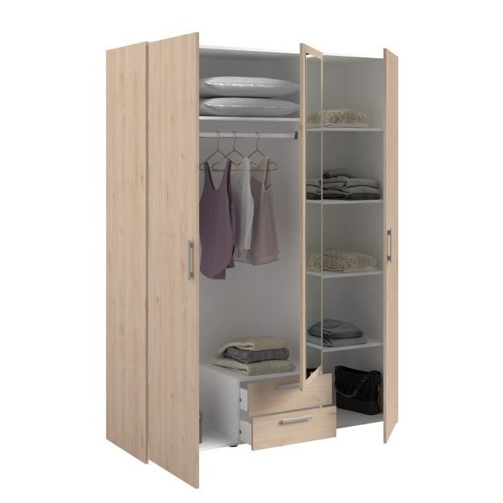 Armoire chambre VARIA - Panneaux de particules - Décor chene - 3 port