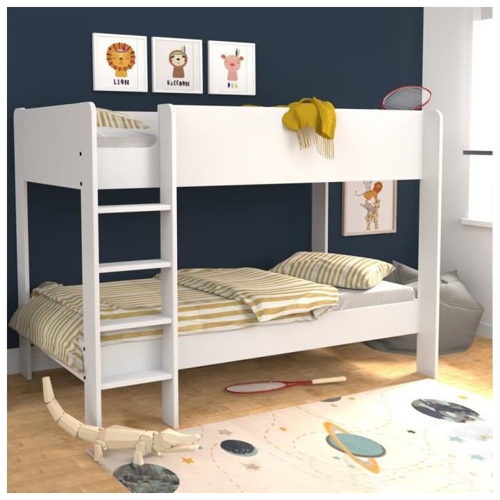 HOPE Lit superposé - 90 x 190 cm - Décor Blanc - Sommiers inclus