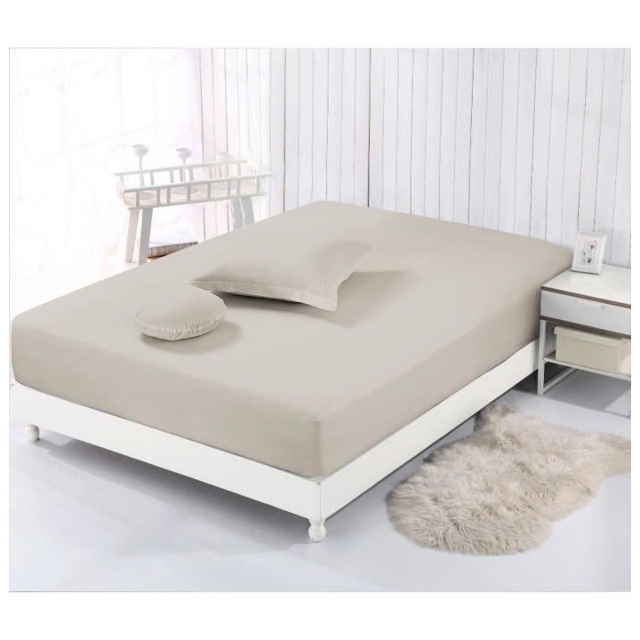 Vision - Drap housse Beige - 140x190cm - 100% coton