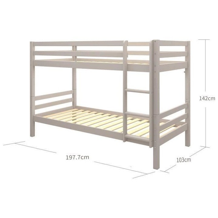 Lits superposés séparables enfant - 2x90x190 cm - Pin massif gris cl