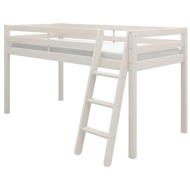 Lit mi-hauteur enfant - Andrus - Pin massif blanchi - Sommier inclus -