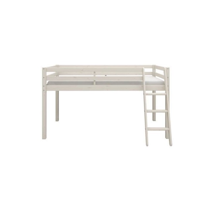 Lit mi-hauteur enfant - Andrus - Pin massif blanchi - Sommier inclus -