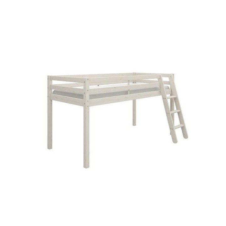 Lit mi-hauteur enfant - Andrus - Pin massif blanchi - Sommier inclus -