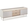 Meuble TV HORIZON portes coulissantes 2 tiroirs- métal Blanc et chene blanchi - scandinave moderne - L160XP40XH52cm