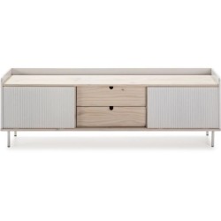 Meuble TV HORIZON portes coulissantes 2 tiroirs- métal Blanc et chene blanchi - scandinave moderne - L160XP40XH52cm