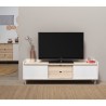 Meuble TV HORIZON portes coulissantes 2 tiroirs- métal Blanc et chene blanchi - scandinave moderne - L160XP40XH52cm