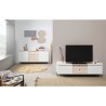 Meuble TV HORIZON portes coulissantes 2 tiroirs- métal Blanc et chene blanchi - scandinave moderne - L160XP40XH52cm