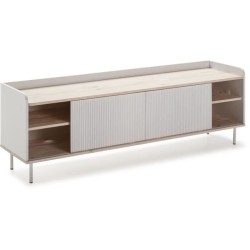 Meuble TV HORIZON portes coulissantes 2 tiroirs- métal Blanc et chene blanchi - scandinave moderne - L160XP40XH52cm