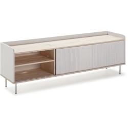 Meuble TV HORIZON portes coulissantes 2 tiroirs- métal Blanc et chene blanchi - scandinave moderne - L160XP40XH52cm