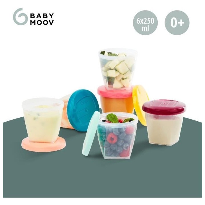 BABYMOOV Babybols lot de 6 pots de conservation pour bébé 250ml, gra