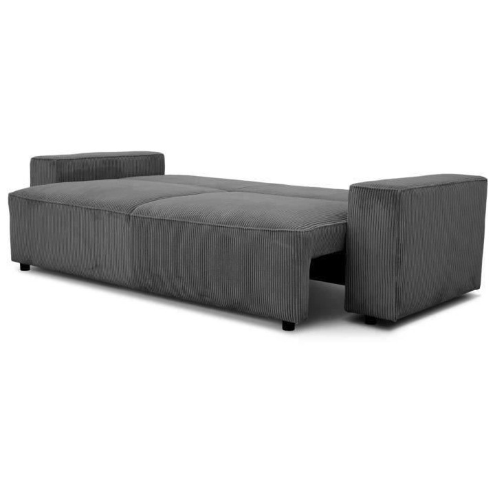 Canapé convertible 3 places JOSH - Velours côtelé Anthracite - Coff